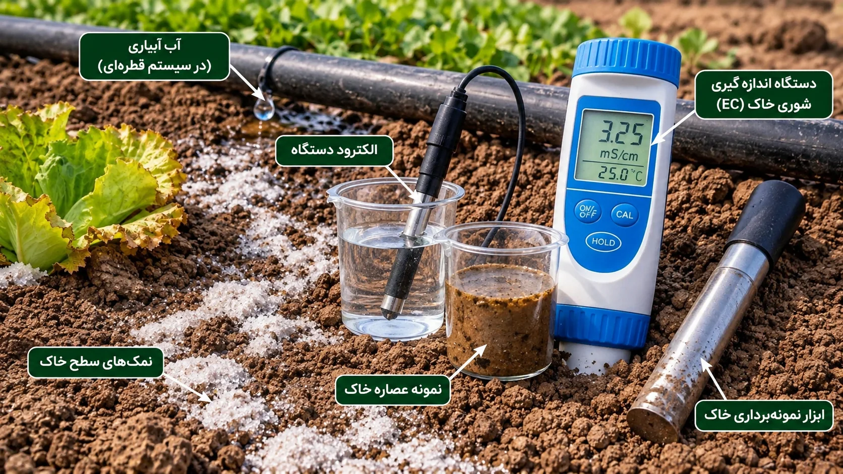 اندازه‌گیری شوری خاک با دستگاه EC